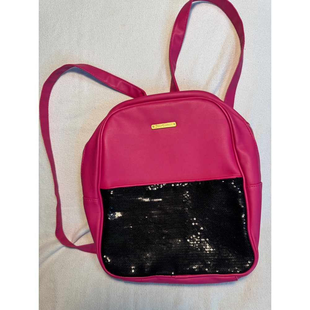Juicy Couture Hot Pink Mini Backpack Black Reversible Sequin Gold Logo Plate